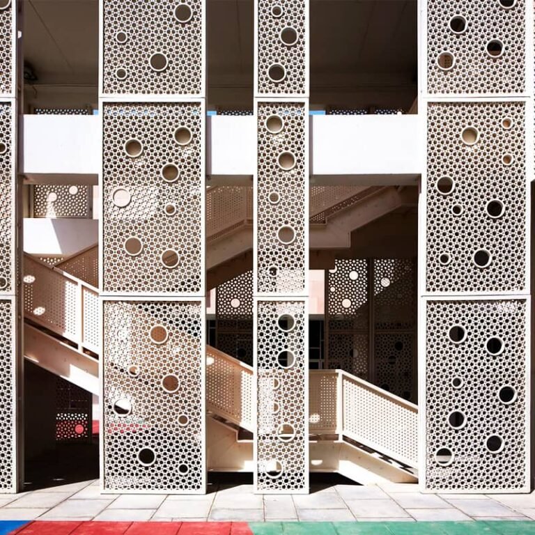 Perforated aluminum panel for School Buildings - detail view