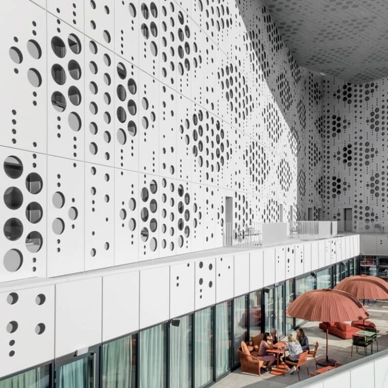 Perforated aluminum panel for School Buildings - project application