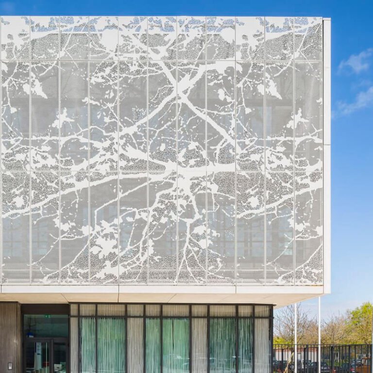 Perforated aluminum panel for hospital corridors - detail view