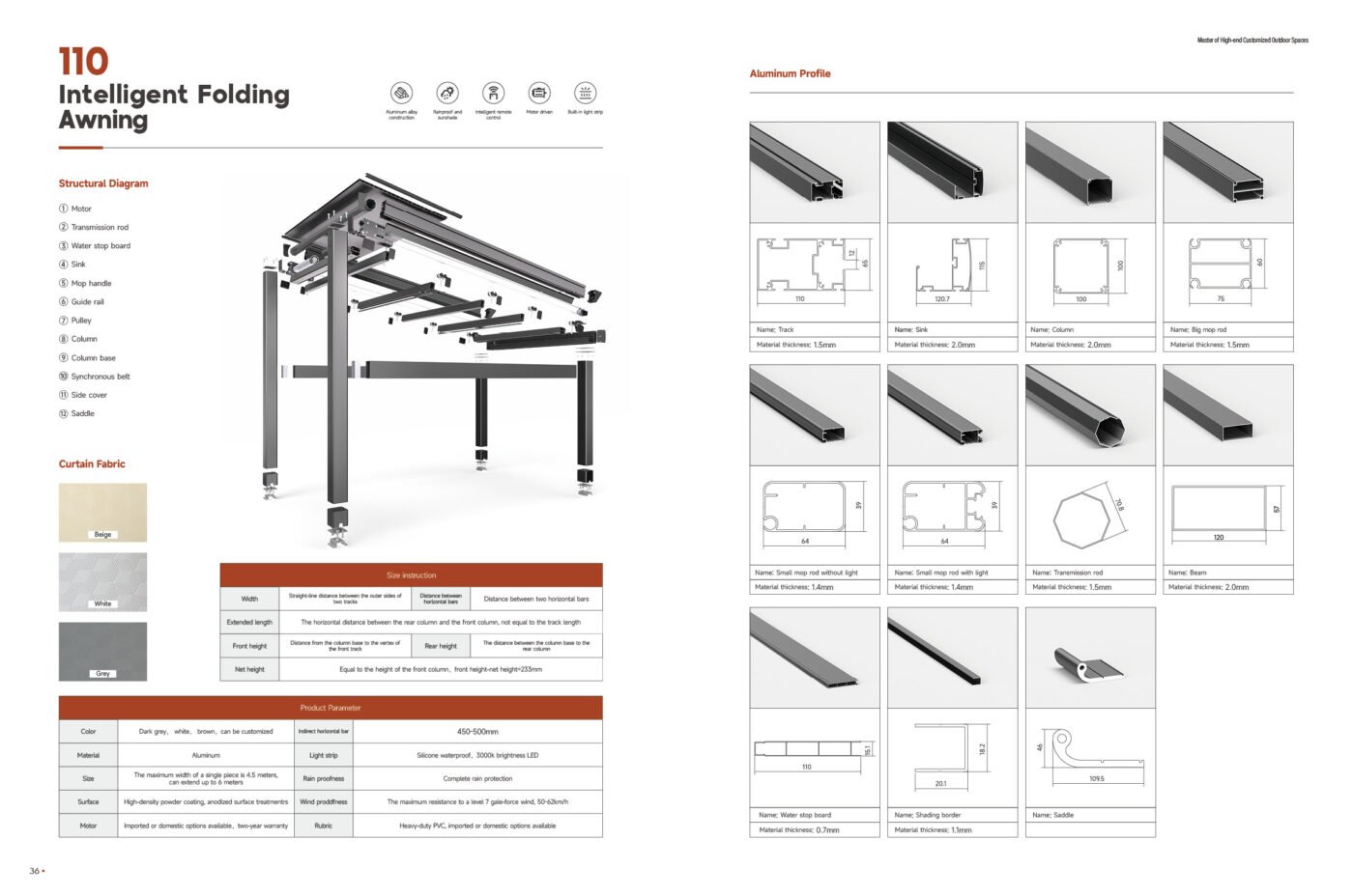 Aluminum pergola for Hospital Corridors - detail view