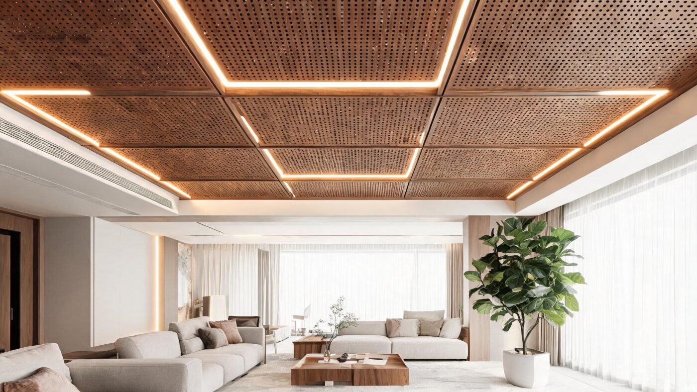 Clip-in aluminum ceiling tile - detail view