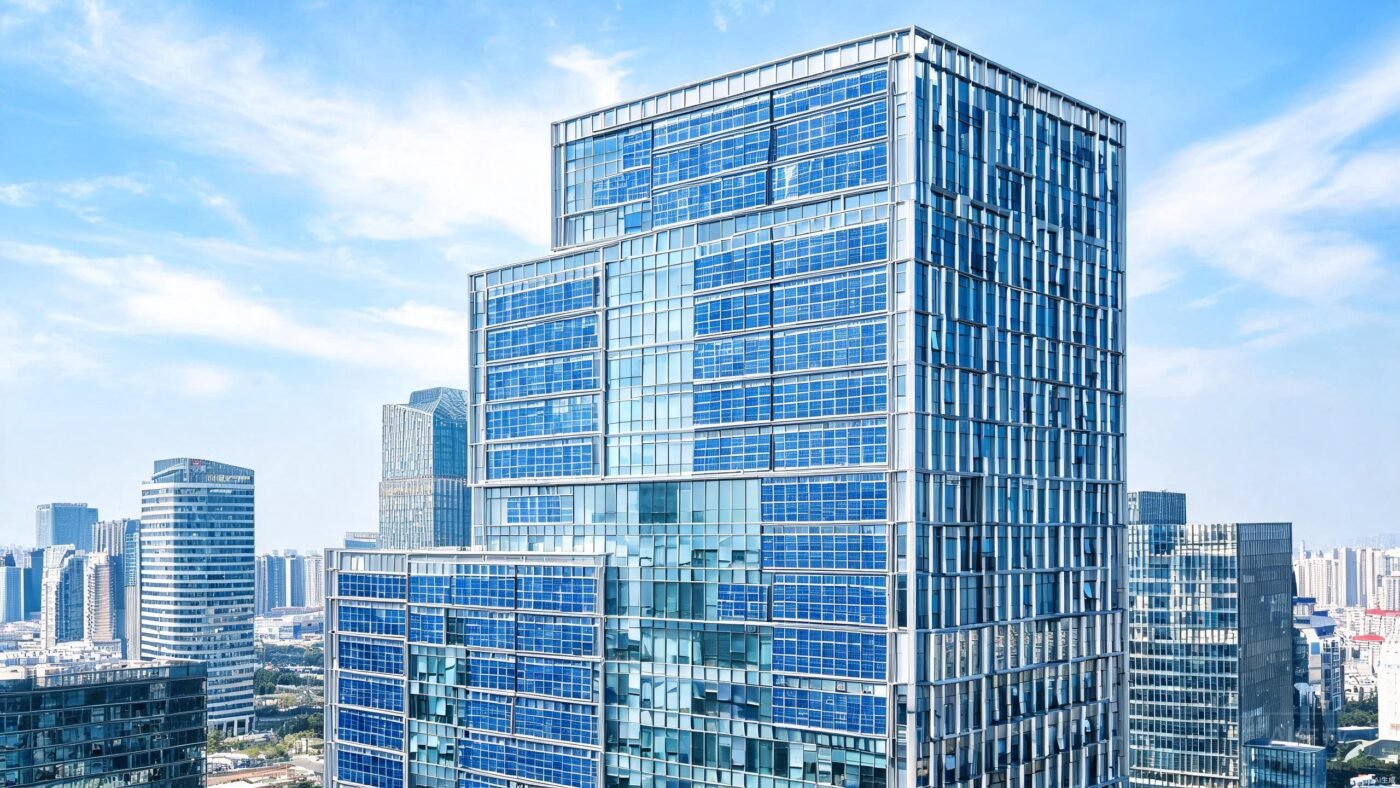 BIPV solar facade panels integrated into a modern building exterior