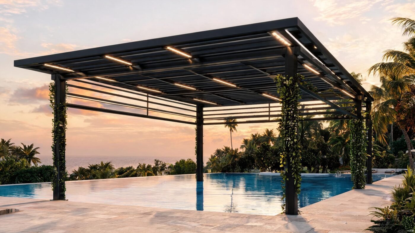 Aluminum pergola for School Buildings - detail view