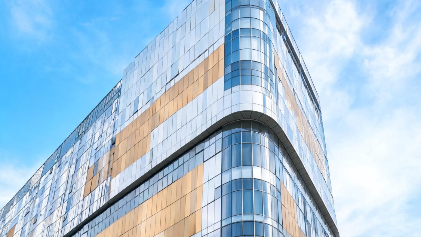 PVDF-coated aluminum cladding panels on an exterior building wall